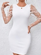cheap Plain Dress-Women's Mini Dress Sheath Dress Modern Outdoor Vacation Going out Regular Fit Plain Long Sleeve Crew Neck Black White Pink Light Blue Spring Fall