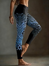 preiswerte Viking-Druck-Damen Leggings Vintage Ethno-Stil Lässig Volle Länge Hohe Taille Grafik Abstrakt 3D-Druck Schnelltrocknend Atmungsaktivität Weich Hohe Elastizität Täglich Straße Athleisure Blau Gelb Grün Herbst