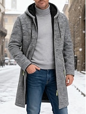 ieftine Trenci pentru bărbați-Bărbați Palton de iarnă pardesiu Trenci lung Haină Trench În aer liber Casual Toamnă Iarnă Polyester Termic cald Îmbrăcăminte exterioară Îmbrăcăminte Clasic Modern Simplu Buzunar Capișon