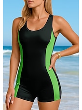 お買い得  ワンピースラッシュガード-女性用 ラッシュガード ワンピースサーフィンスーツ 水着 カラーブロッキング ジッパーを閉める 内蔵ブラ付き 取り外し式パッド UVサンプロテクション UPF50+ 超軽量(UL) ノースリーブ 長袖 スイムウェア ボディスーツ サーフィン カヌー ビーチ 夏