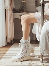 tanie Panna młoda-damskie białe, sznurowane buty bojowe z grubą podeszwą – modne, wytrzymałe, idealne na co dzień, do noszenia na mieście i na co dzień