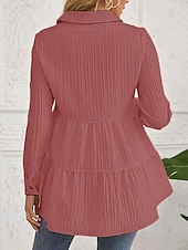 preiswerte Einfache Blusen-Damen Bluse Gerafft Knöpfe Einfarbig Stilvoll Lässig Langarm Hemdkragen Normale Oberteile Täglich Salbeigrün Schwarz Rote Marineblau Aprikose Frühling Herbst Winter