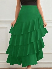 economico Gonne Formali-Per donna Elegante Moda Maxi Vita media Gonne Semplice Arricciato Inelastico Quotidiano Streetwear Vinaccia blu navy Nero Verde Estate