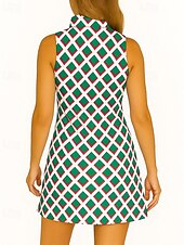 baratos Vestido Feminino-Mulheres Geométrica Vestido de tênis vestido de golfe Vestido sem mangas Sem Manga Zíper Proteção UV Elástico Respirável Tênis Golfe Badminton Colarinho polo Vestidos Amarelo Azul Roxo Roupas de tênis