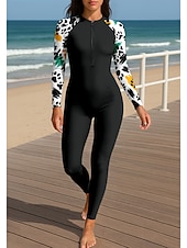 baratos Rash Guards de Uma Peça-Mulheres Anti Atrito Trajes de banho de corpo inteiro Segunda-pele para Mergulho UPF50+ Secagem Rápida Elasticidade Alta Manga Longa Roupa de Banho Zíper Frontal Surfe Mergulho Snorkeling Natação