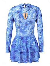 رخيصةأون مايوه قطعة واحدة-بيكيني نسائي قطعة واحدة ملابس السباحة مع تنورة فستان بوهيمي للتحكم في البطن خصر عالي أنيق بلا ظهر إجازة ملابس الشاطئ رسومات هندسية عنق دائري بلا أكمام وأكمام طويلة