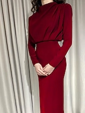 preiswerte schwarzes Maxikleid-Damen Midikleid schwarzes kleid Elegant Mode Modern Täglich Ausgehen Wochenende Normale Passform Einfach Langarm Hoher Ausschnitt Schwarz Rosa Wein Dunkelblau Frühling Herbst Winter