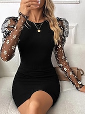 cheap Plain Dress-Women's Mini Dress Sheath Dress Modern Outdoor Vacation Going out Regular Fit Plain Long Sleeve Crew Neck Black White Pink Light Blue Spring Fall