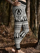levne Tisk zvířat-Legíny pro ženy Viking Boho dovolená Vintage etnického stylu plné délky s vysokým pasem grafický strom rychlé sušení prodyšnost měkká vysoká elasticita formální dovolená černá bílá zelená jaro podzim