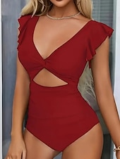 levne Jednodílné plavky-Dámské jednolité plavky zeštíhlující s řasením sexy s výřezem monokini s kontrolou břicha vysokým pasem štíhlé bez zad elegantní na dovolenou jednobarevné s V výstřihem bez rukávů