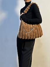 cheap Handbag &amp; Totes-Women's Faux Fur Shoulder Bag, Multi-Color, Versatile Carry Styles, Fashionable Chain Strap, Ideal for Casual &amp; Party Wear