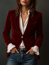 رخيصةأون بليزر وبدلات-نسائي سترة مريح متنفس Buttons كاجوال سهل المكتب شارع فضفاض مناسب للبس اليومي الأمام مفتوح عادية طوي عادي كم طويل ملابس خارجية نبيذ أزرق البحرية أخضر الخريف الشتاء