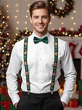 abordables Corbatas y pajaritas para hombres-Tirantes navideños para hombre – poliéster elástico con diseño de pan de jengibre y bastones de caramelo, estilo festivo para fiestas y celebraciones navideñas.