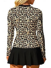 abordables Chemise pour femmes-Femmes Animal Léopard Hauts Chemise T-shirt de sport T-shirt POLO manche longue Fermeture éclair Classique Sportif UPF50+ Résistant aux UV Entraîneur Protection UV Haute élasticité Pilates