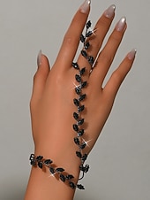 abordables Pulsera de mujer-Conjunto de pulsera y anillo de cristal con hoja de oro para mujer: elegantes joyas de mano con diamantes de imitación para fiestas y eventos nocturnos. &amp;ocasiones especiales