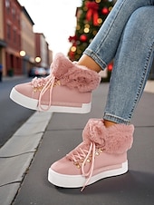 Недорогие Женские кроссовки-женские красные кеды из искусственного меха — тёплая зимняя обувь на шнуровке с мягкой подкладкой, повседневная рождественская обувь для отдыха на природе и уличного стиля