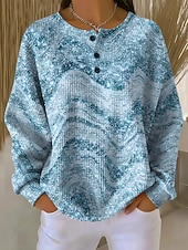 abordables Sudaderas a Rayas y Geométricas-Mujer Sudadera Abstracto Casual Manga Larga Escote Redondo Tops regulares Casual Uso Diario Azul Piscina Morado Verde Trébol Color Caquí Primavera Otoño