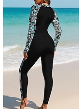 abordables Rash Guards de Una Pieza-Mujer Camiseta Protección Solar Surf Camiseta de protección solar de cuerpo completo Traje de surf de una pieza Flores Tropical Bloqueo de color Cerrar con sujetador incorporado Cremallera delantera