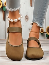 economico Ballerine da donna-scarpe basse larghe da donna in stile mary jane marroni – scarpe a piedi nudi in pelle scamosciata marrone con punta tonda e fibbia, comode calzature basse retrò per l'ufficio e gli outfit casual