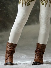  Per donna Leggings Leggings comodi Vacanza Vintage Stile Etnico Lunghezza intera Vita Alta Floreale Stampa Confortevole Elasticizzato Casuale Quotidiano Vacanza Bianco Primavera Autunno Inverno