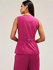 cheap Women's Suits-Women's Sleeveless Vest Two Piece Work Office / Career Stretch Crepe Elegant Simple Sleeveless Round Single Breasted