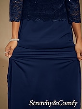 halpa Sifonkimeet-Naisten maksimekko sifonkimekko pitsipaljeteilla kirjailtu tyylikäs iltajuhla yksivärinen 3/4-hihainen pyöreä kaula-aukko tummansininen kevät syksy talvi