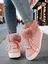 Недорогие Женские кроссовки-женские красные кеды из искусственного меха — тёплая зимняя обувь на шнуровке с мягкой подкладкой, повседневная рождественская обувь для отдыха на природе и уличного стиля