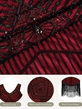 baratos Vestidos dos anos 1920-Conjunto Loucos anos 20 Anos 20 Até os Joelhos Vestidos Vestido melindroso Roupa com acessórios Sem Mangas O Grande Gatsby charleston Paetês Franjas Pena Decote V Fantasia Mulheres Carnaval Ano Novo