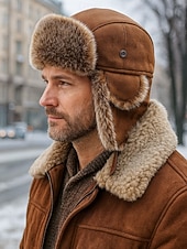 abordables Chapeaux pour hommes-Chapeau trappeur en fausse fourrure pour homme, chaud et élégant, disponible en noir et marron, parfait pour les temps froids et les activités hivernales en extérieur.
