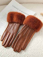 お買い得  レディース手袋-女性用フェイクファー手袋 - 柔らかくて心地よいフェイクレザー素材、複数の色から選択可能、クリスマス、パーティー、アウトドア活動のためのスタイリッシュで暖かい冬のアクセサリー