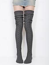 cheap Women's Socks-Women's Acrylic Knit Over-the-Knee Socks - Soft, Warm, Perfect for Christmas, Available in Multiple Sizes