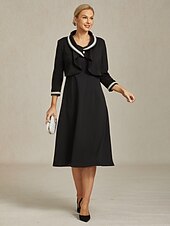 זול בלייזרים וחליפות-בגדי ריקוד נשים כפתור למעלה Ruched קפלים חרוזים אלגנטית שרוול 4\3 צווארון V Crop Tops עבודה אורחת חתונה לבוש קוקטייל שחור אביב סתיו חורף