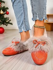 preiswerte Ballerinas für Damen-Damen Loafer Klassische Loafer Weiche Schuhe Komfortschuhe Weihnachten Täglich Schleife Flacher Absatz Runde Zehe Lässig Komfort Kunstpelz Kunstwildleder Loafer Rot orange Mandelfarben Schwarz