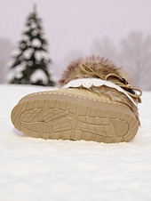 billige Snow &amp; Winter Boots-Brune, koselige støvletter med fuskepelsfôr og heklede detaljer til dame – uformelt vintersko med perledetaljer og mykt plysjfôr, perfekt til jul, høytidsgaver og uformelle vinterturer.