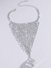 ieftine Bratara de dama-Brățară de mână pentru femei cu franjuri strălucitoare și strasuri - bijuterii de lux cu manșetă din plasă pentru petreceri, evenimente de seară &amp;ocazii speciale