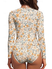 cheap One Pieces Rash Guards-Women's Rash guard Swimsuit Floral Zip Up UPF50+ Quick Dry Lightweight Long Sleeve Bodysuit Swim Shirt Surfing Beach Water Sports Summer