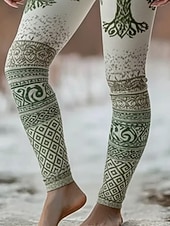  Per donna Vichingo Leggings Leggings comodi Vacanza Vintage Stile Etnico Lunghezza intera Vita Alta Grafico Albero Stampa Confortevole Elasticizzato Casuale Quotidiano Vacanza Verde Primavera Autunno