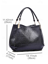 billiga Hand- och toteväskor-Damhandväska i konstläder med krokodilprägling, julklar, finns i rött, blått och svart – snygg vinteraxelväska med justerbar rem och gulddetaljer