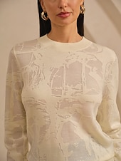  Organza-Wollstrickpullover mit Blumenmuster und Rundhalsausschnitt, lässig, für den Urlaub