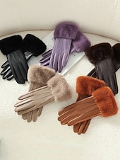 お買い得  レディース手袋-女性用フェイクファー手袋 - 柔らかくて心地よいフェイクレザー素材、複数の色から選択可能、クリスマス、パーティー、アウトドア活動のためのスタイリッシュで暖かい冬のアクセサリー