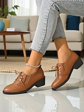 olcso Női fűzős bőrcipők-női fekete fűzős oxford cipő alacsony sarokkal - klasszikus lezser stílus, tökéletes irodai viseletre, mindennapi kirándulásokra és hétvégi alkalmakra