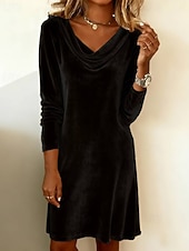 economico Vestito Semplice-abito midi da donna, abito tubino, abito attillato, festa, compleanno, cocktail, quotidiano, vestibilità regolare, tinta unita, manica lunga, girocollo, blu, argento, rosso vino, nero, autunno inverno