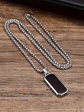 halpa Miesten korut-Miesten ruostumattomasta teräksestä valmistettu riipuskaulakoru – mustasta onyksista valmistettu kuusikulmainen muotoilu, tyylikäs ketju, täydellinen sekä rentoon että juhlavaan käyttöön.