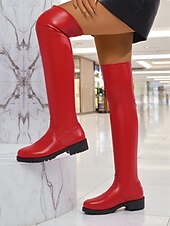 cheap Fashion Boots-Women's Red Over-the-Knee Boots with Chunky Heel – Bold Fashion Style, Perfect for Winter, Christmas Parties and Casual Streetwear