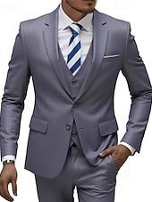 Χαμηλού Κόστους Ανδρικά Κλασικά Σακάκια-Ανδρικά Σακάκι+Γιλέκο+Παντελόνι Μπλέιζερ Στολές Επιχείρηση Κοκτέιλ Πάρτι Γαμήλιο Πάρτι 3 Κομμάτια Μοντέρνα Καθημερινό Άνοιξη Φθινόπωρο Πολυεστέρας Σκέτο Τσέπη Κουμπιά Άνετο Σταυρωτό Χρωματιστή ζακέτα