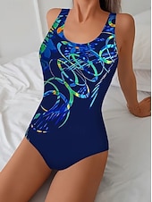 abordables Bañadores de una pieza-Traje de Baño de Una Pieza para Mujer Moldeador Monokini Corte Alto Control de Barriga Cintura Alta Delgado Sin Espalda Vacaciones Vintage Ombre Gráfico Cuello en U Sin Mangas