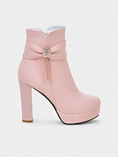 お買い得  プラットフォームブーツ-ラインストーンのディテールが施されたレディースのブラックアンクルブーツ。フォーマルなシーン、パーティー、夜のお出かけにぴったりのシックなイブニングスタイルのプラットフォームブーツ。