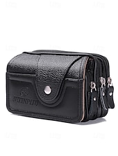 tanie Torby męskie-męski skórzany portfel na pasku – skóra naturalna, kolor czarno-brązowy, modny i praktyczny design do codziennego użytku