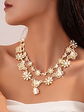 halpa Häät ACC-naisten kukkakuvioinen perhoskorusetti - kimaltava kristallikaulakoru, korvakorut &amp;sormussetti juhliin, iltatilaisuuksiin &amp;erityistilaisuudet