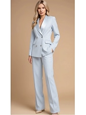 economico Completi da Donna-Per donna Abiti da 2 pezzi Formale Ospite di nozze Crepe Elasticizzato Elegante Vintage Minimalista Manica Lunga Lunghezza al pavimento Risvolto a punta Doppiopetto